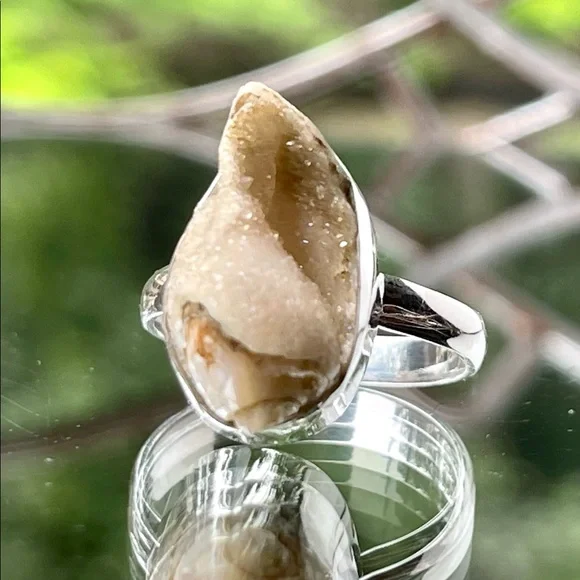 Incredible Natural Spiralite Fossil Druzy GemShell Ring | sz 10.25 - Picture 8 of 13